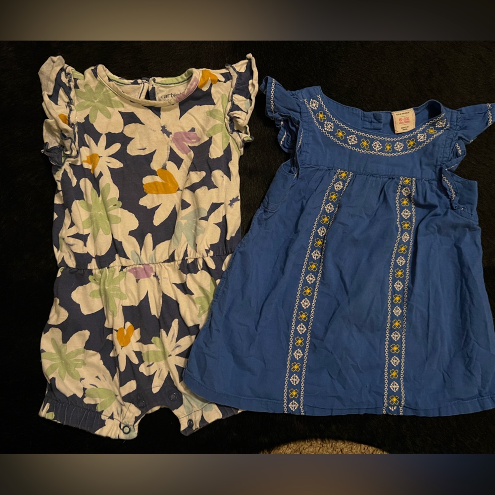 3/$15❣️BUNDLE Baby Girl Blue Spring Romper & Dress; 6-12 months